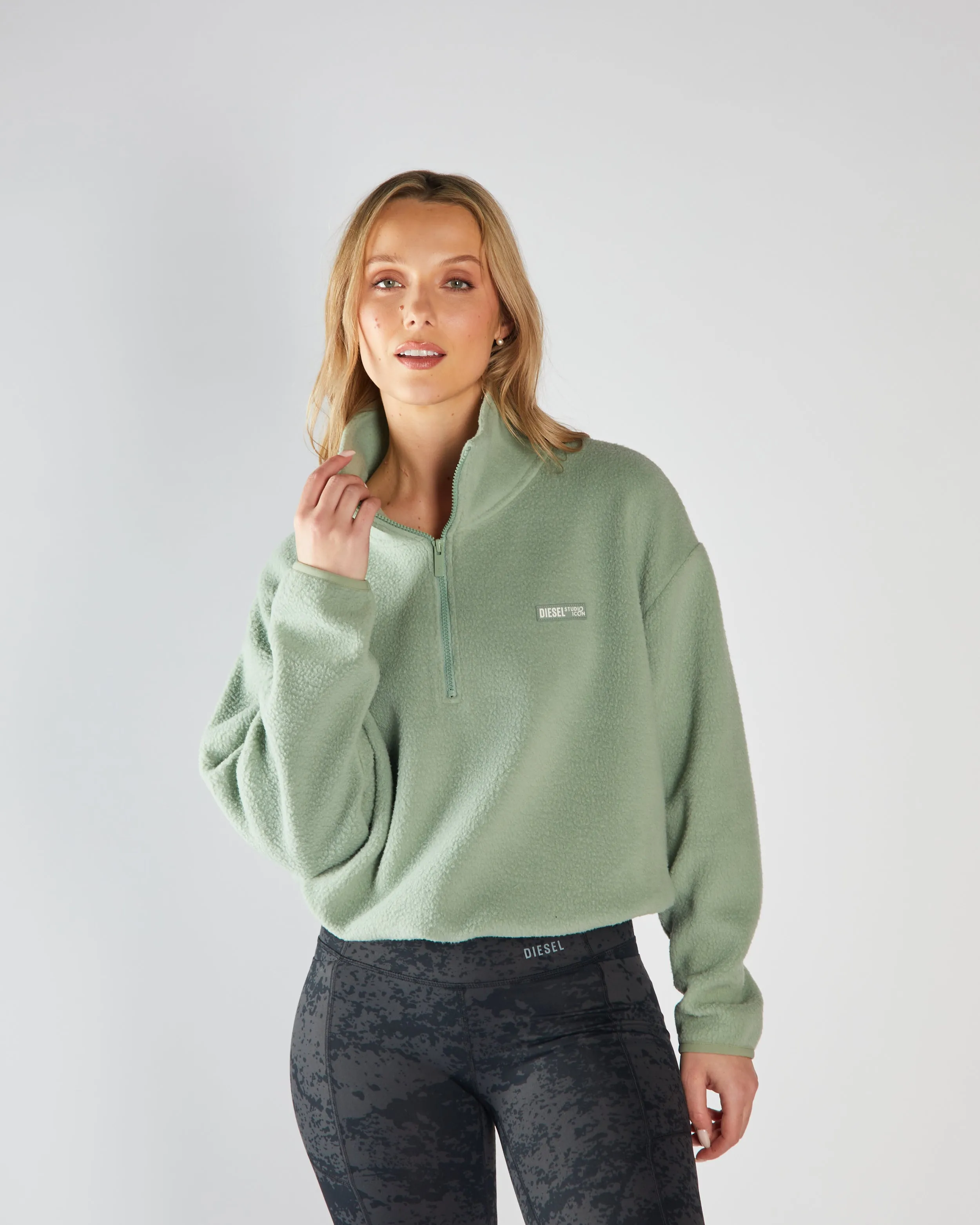 Mazie Fleece Half Zip Moss Green Fashion Layers Tweed