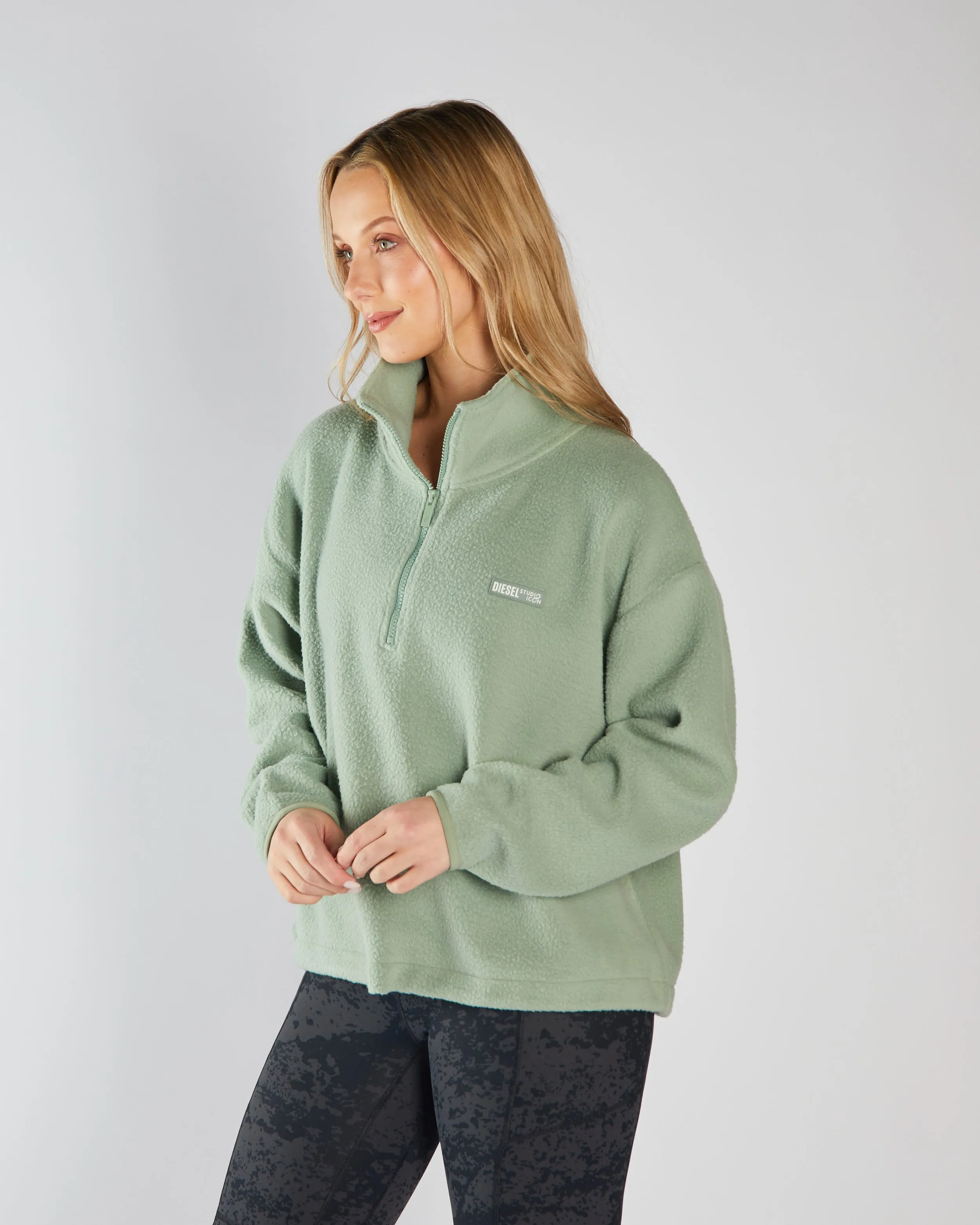 Weekend Relaxed comfortable top Mazie Fleece Half Zip Moss Green