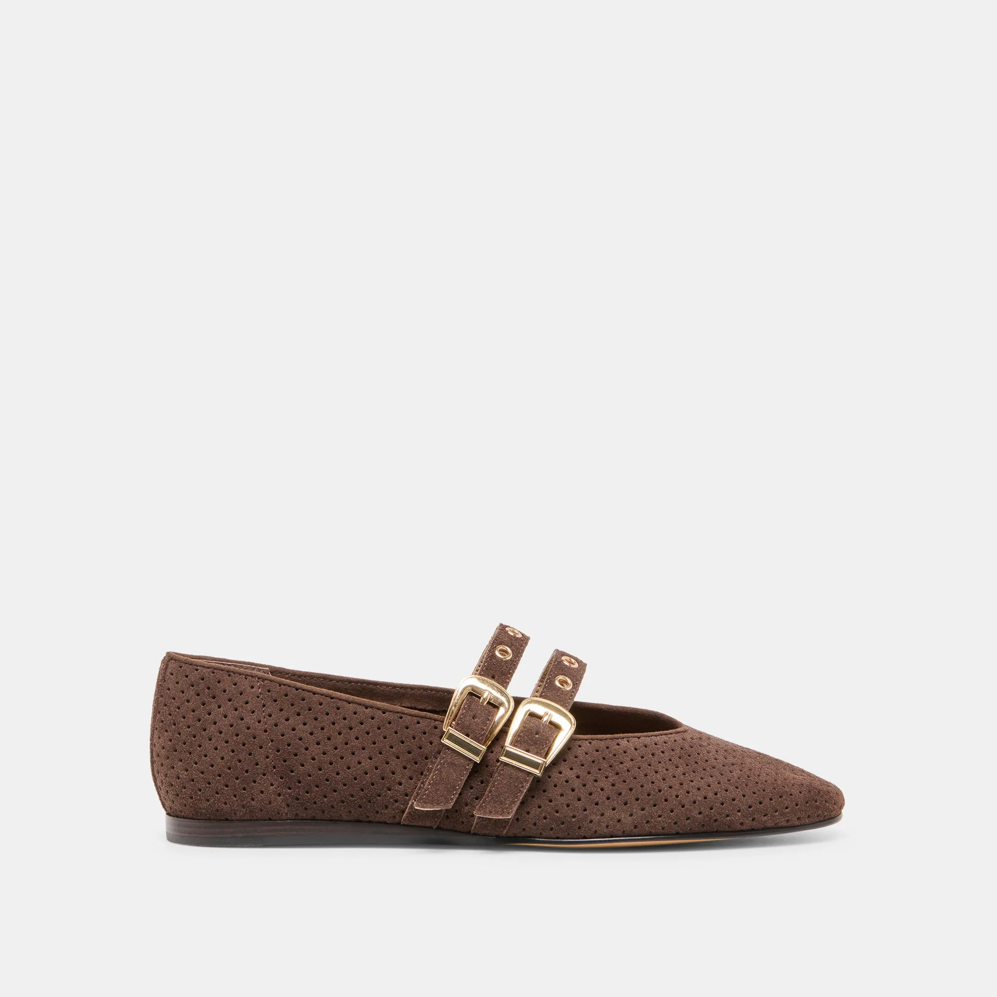 Sport Mode BAYLEE GROMMET BALLET FLATS DK BROWN PERFORATED SUEDE