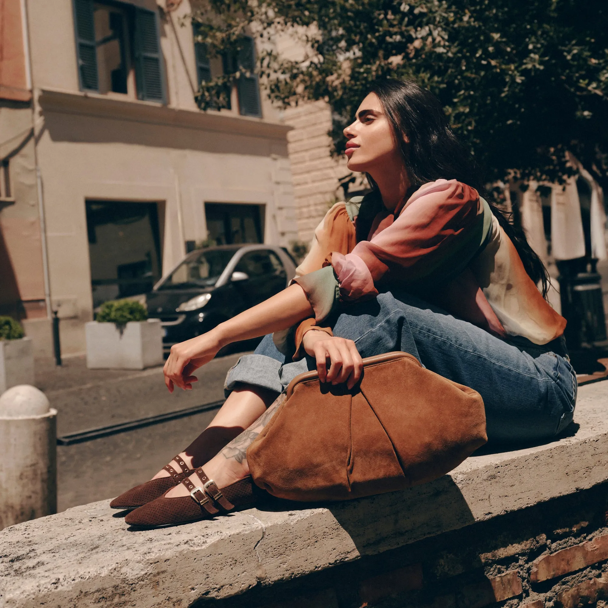 Stylish Basic Footwear Casual Shoes BAYLEE GROMMET BALLET FLATS DK BROWN PERFORATED SUEDE