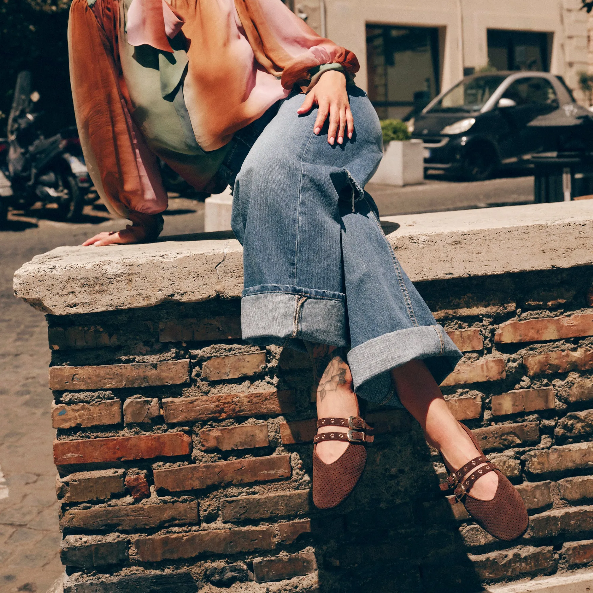 Veranda View BAYLEE GROMMET BALLET FLATS DK BROWN PERFORATED SUEDE