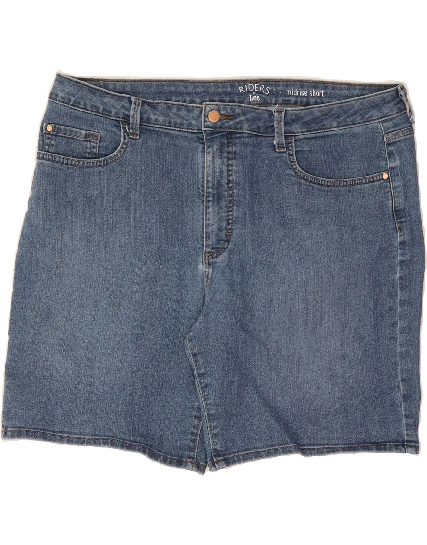 LEE Womens Riders Mid Rise Denim Shorts W38 XL Blue Trendsetting Laser Cut Edge Detail