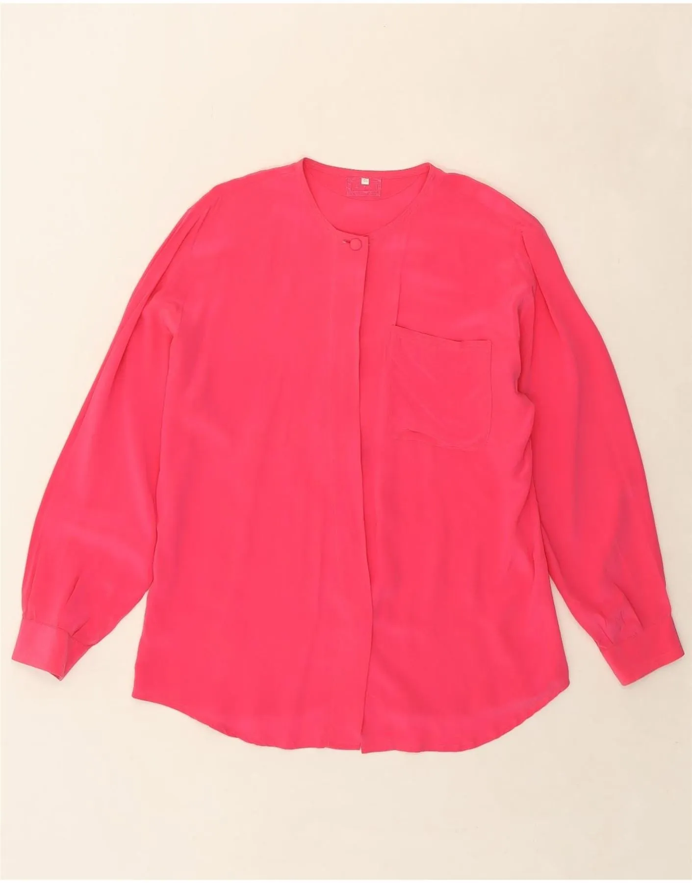 VINTAGE Womens Shirt Blouse IT 46 Large Pink Polyester Winter Layering Organic Cotton