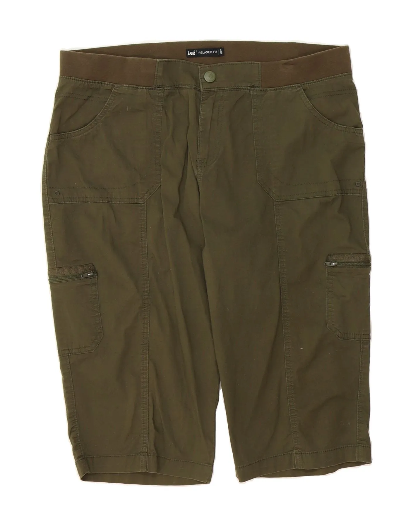 LEE Womens Relaxed Fit Cargo Shorts US 16 2XL W38  Green Cotton Polished Look slim cut