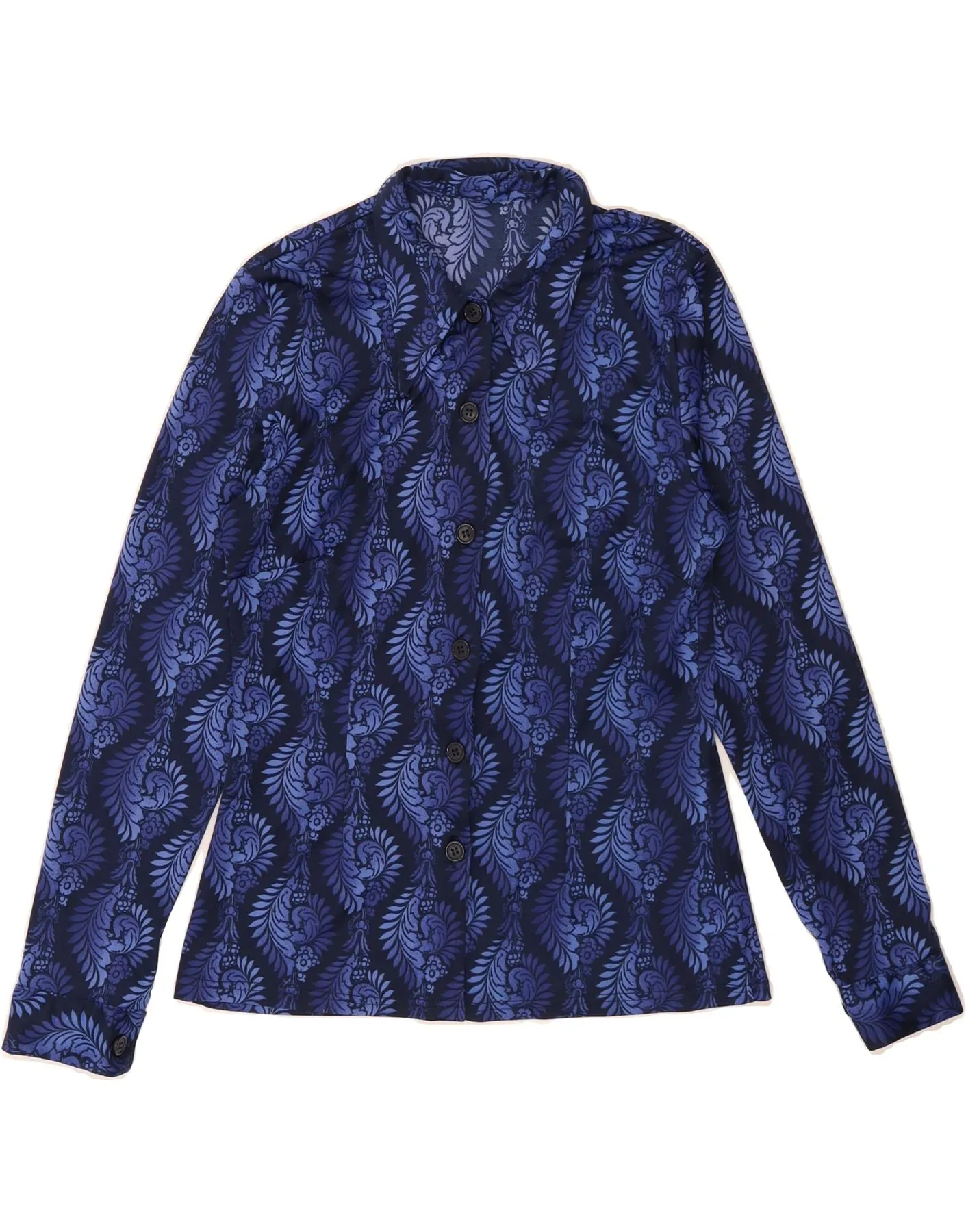 VINTAGE Womens Shirt Blouse UK 12 Medium Blue Floral Breathable Cotton High-Quality Fabric