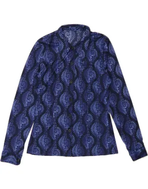 VINTAGE Womens Shirt Blouse UK 12 Medium Blue Floral Breathable Cotton High-Quality Fabric