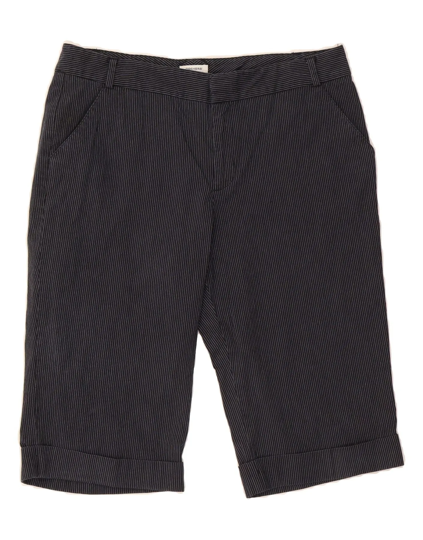 Autumn Look DOCKERS Womens Bermuda Shorts US 14 XL W36 Navy Blue Pinstripe Cotton