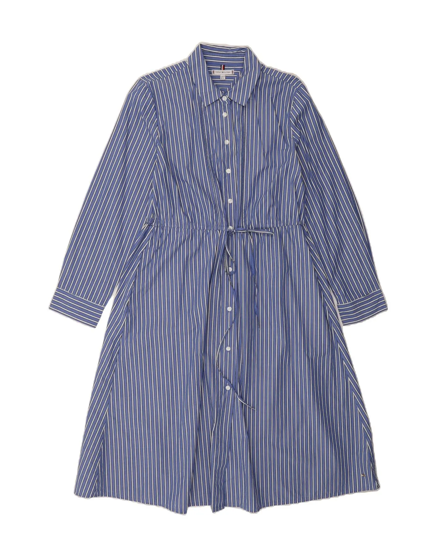 TOMMY HILFIGER Womens Shirt Dress UK 10 Small Blue Striped Cotton Eco Friendly Material Sophisticated Style