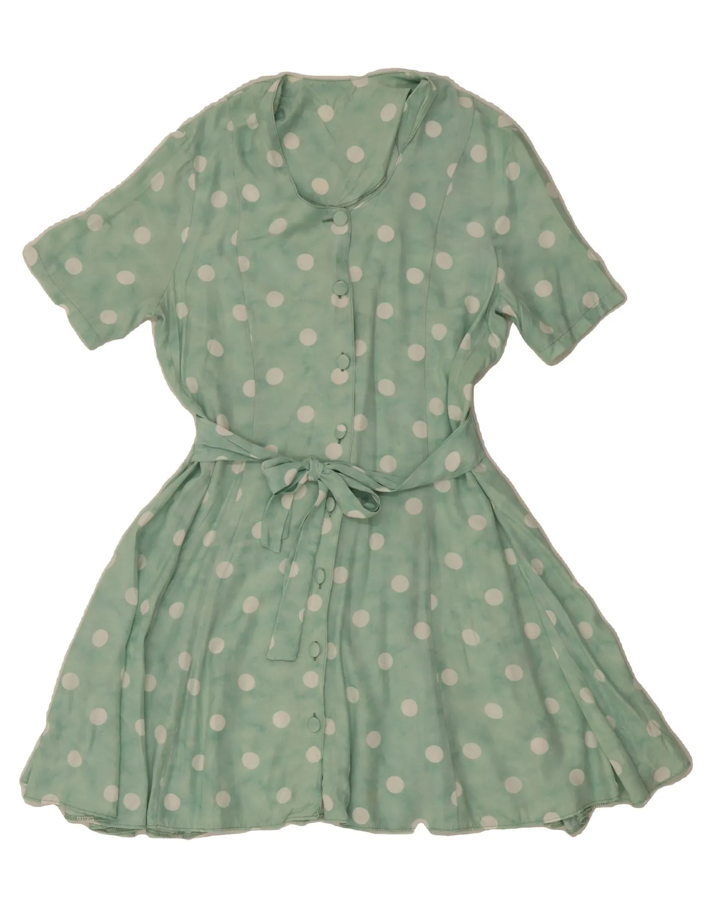 VINTAGE Womens Shirt Dress UK 14 Medium Green Polka Dot Ethical production