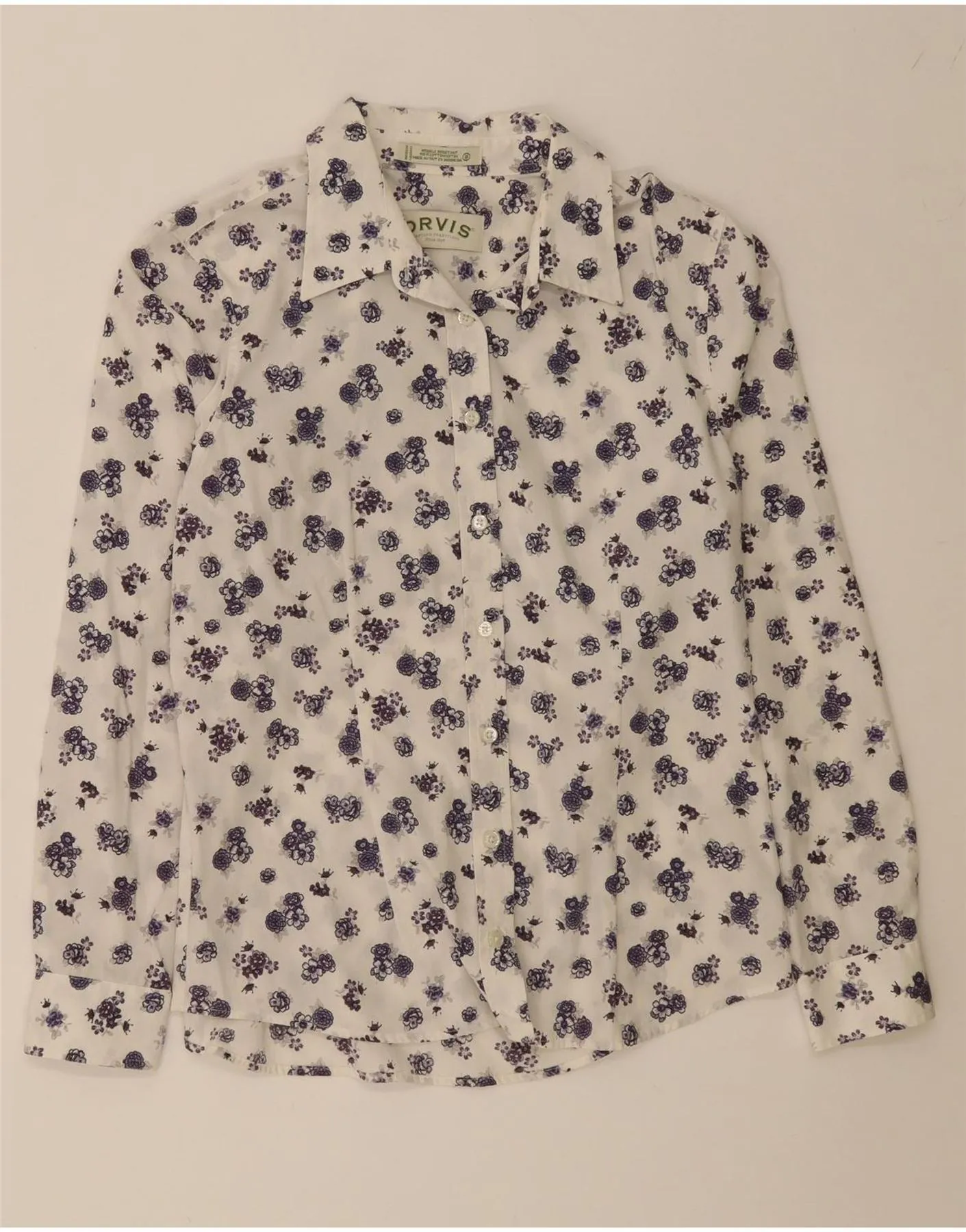 garden party ORVIS Womens Shirt US 8 Medium White Floral Cotton
