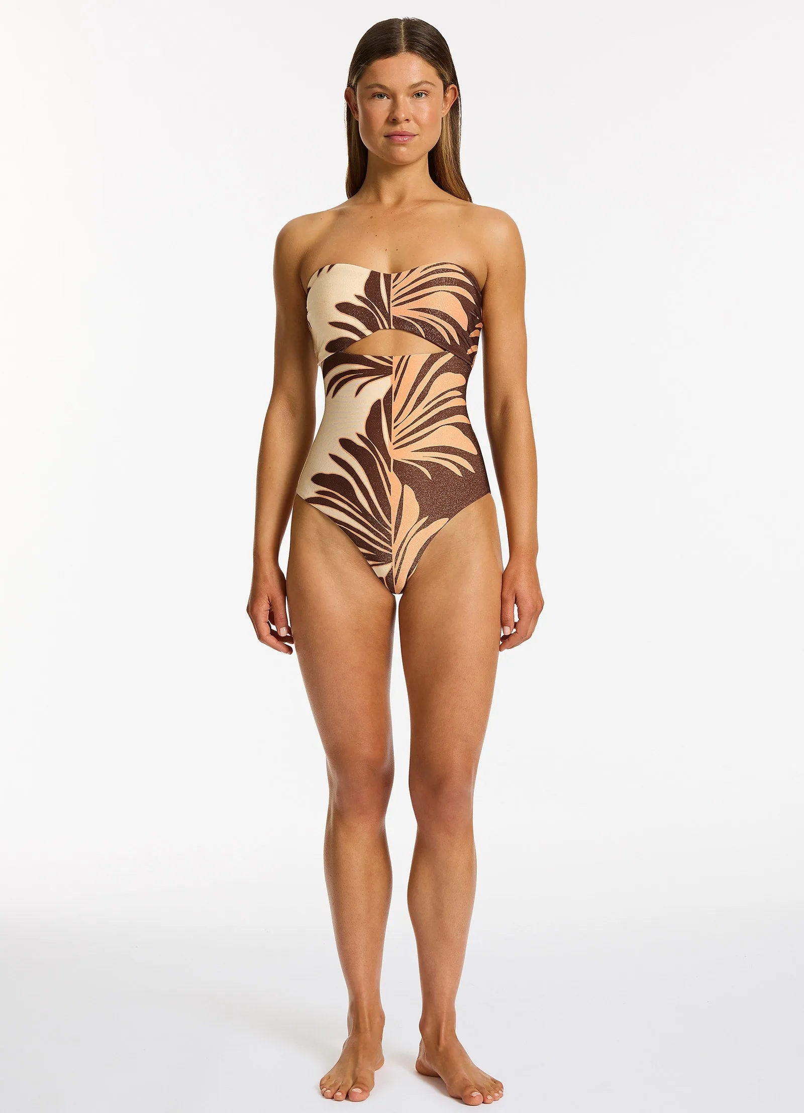 Dahlia Palm Cut Out Bandeau One Piece - Chocolate Flattering-Silhouette