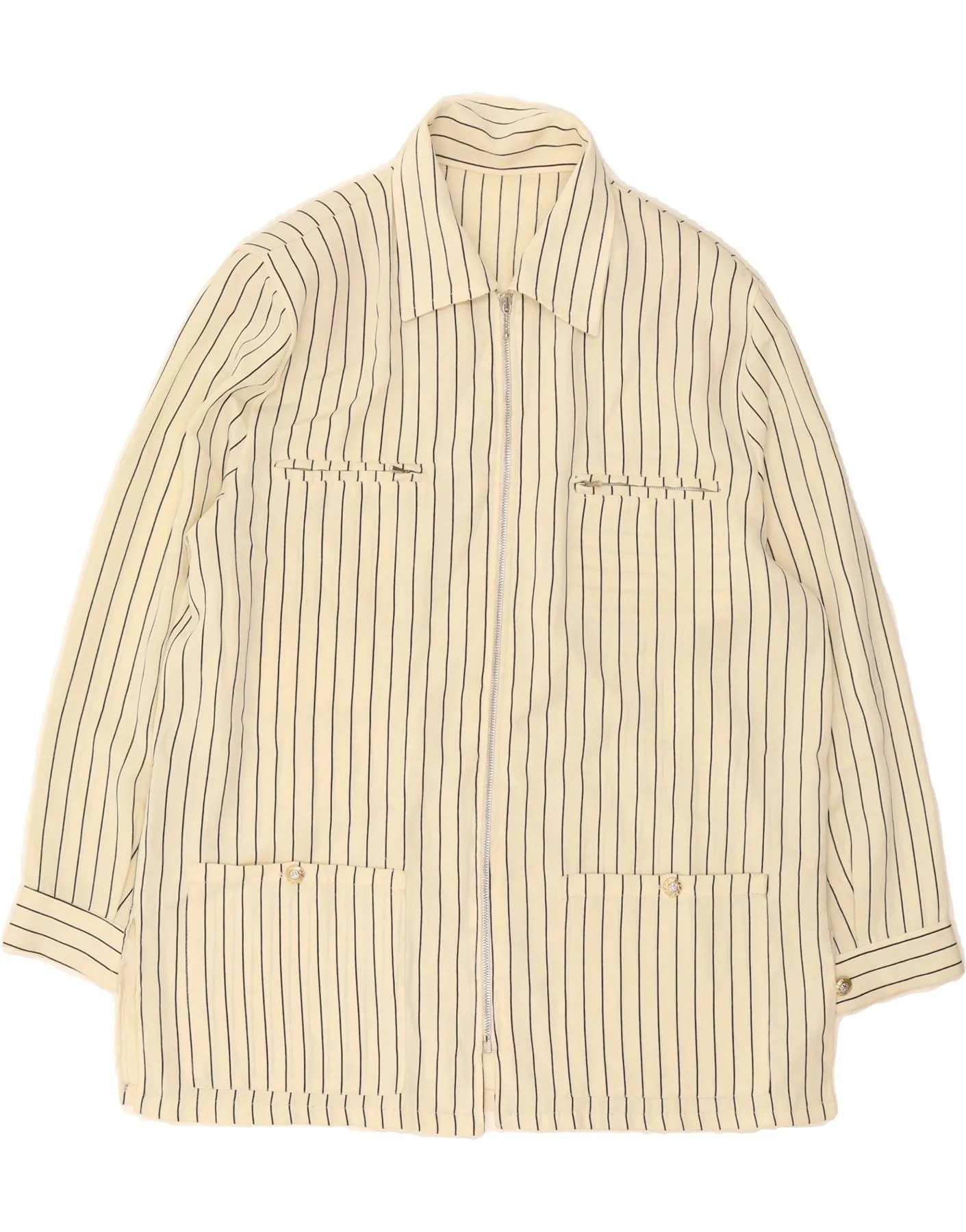VINTAGE Womens Shirt UK 16 Large Yellow Striped Graduation Attire Workwear Style