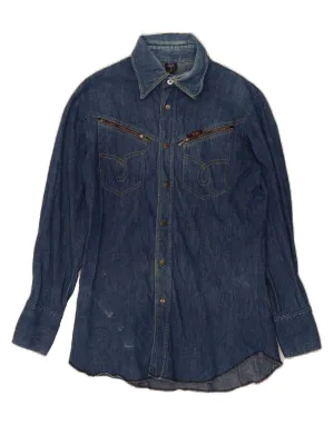 POOH Womens Denim Shirt UK 12 Medium  Blue Graduation Ceremony Tropical theme