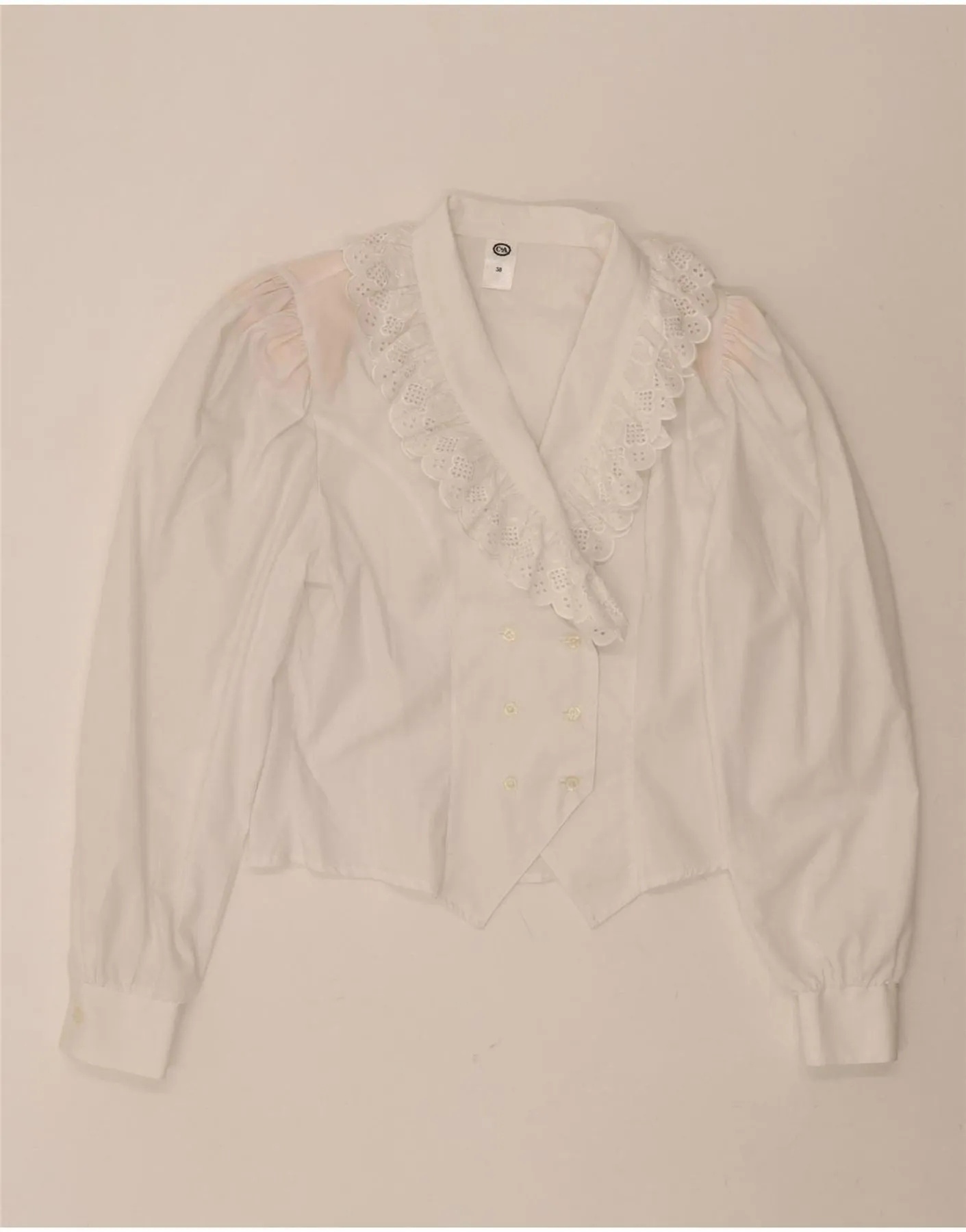 C & A Womens Shirt Blouse EU 38 Medium White Cotton Trendy Apparel Flexible Shoulder Construction