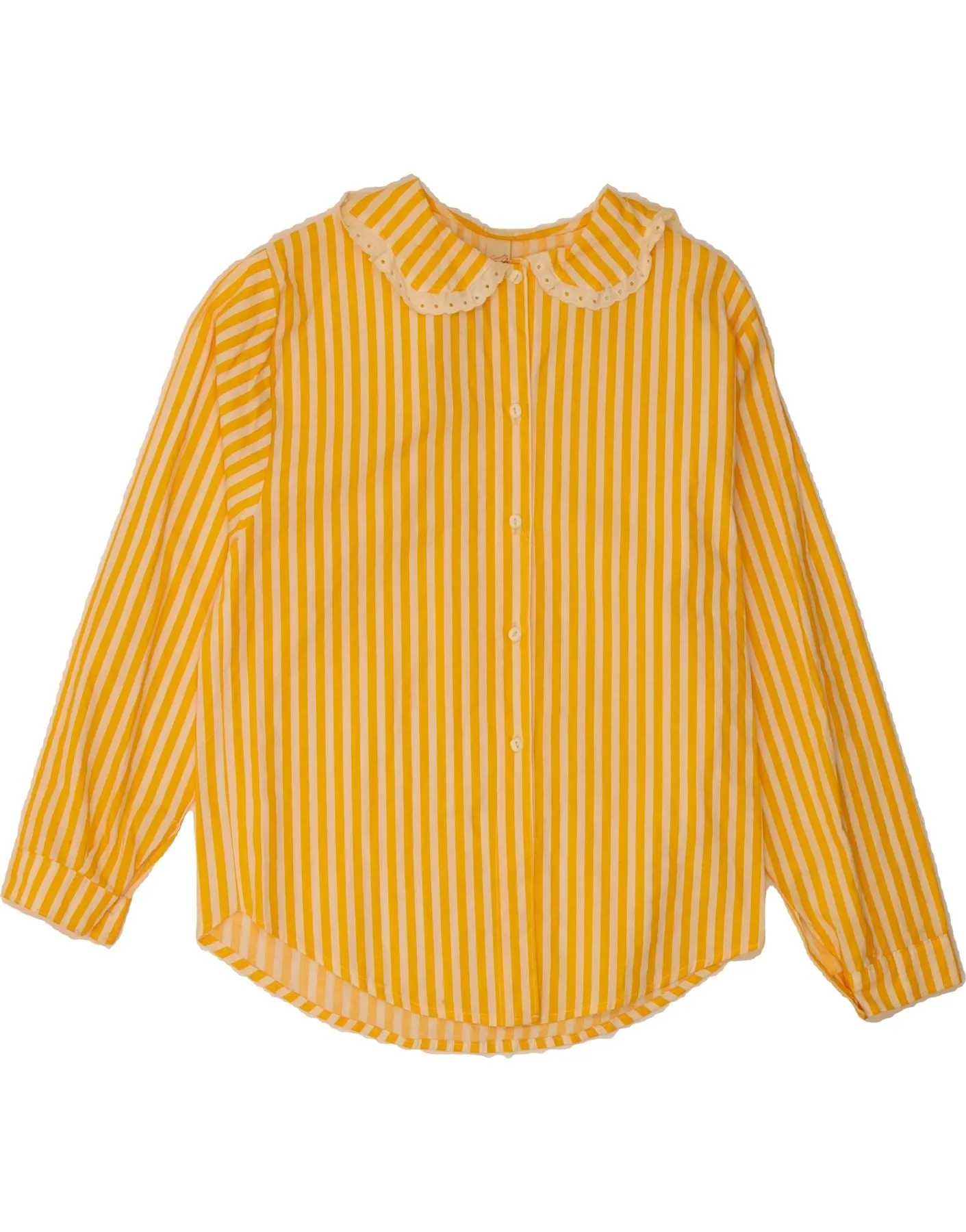 Textured Finish Wardrobe Staple GIEMME Womens Shirt Blouse UK 16 Large Yellow Striped Cotton