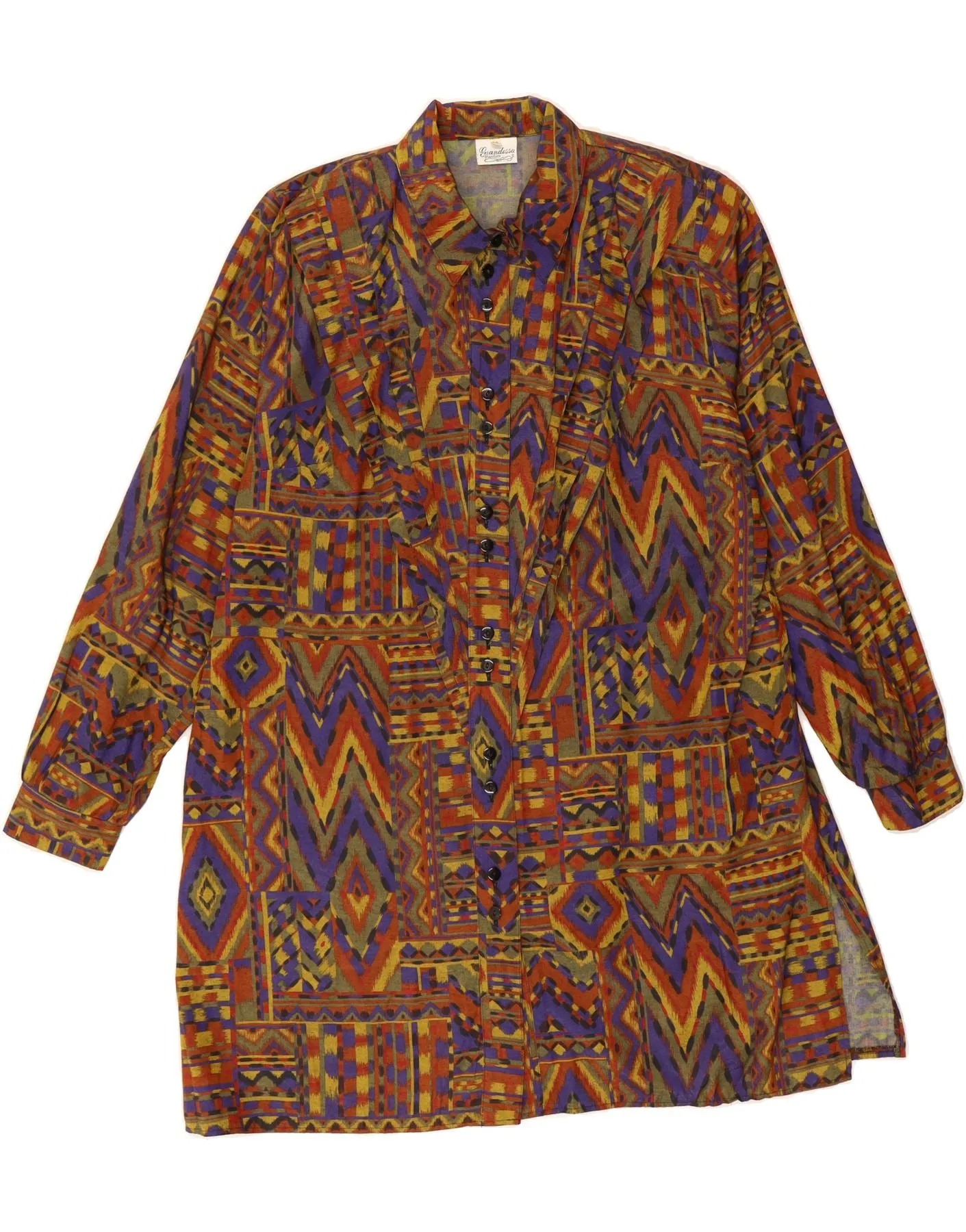 VINTAGE Womens Shirt Dress EU 44 XL Multicoloured Geometric Viscose Contemporary Style
