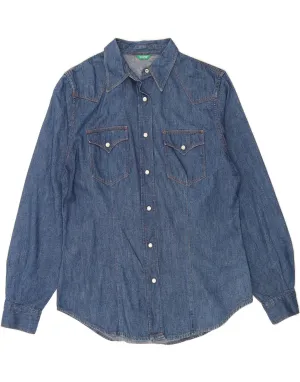 BENETTON Womens Denim Shirt IT 46 Large Blue Cotton Designer Look