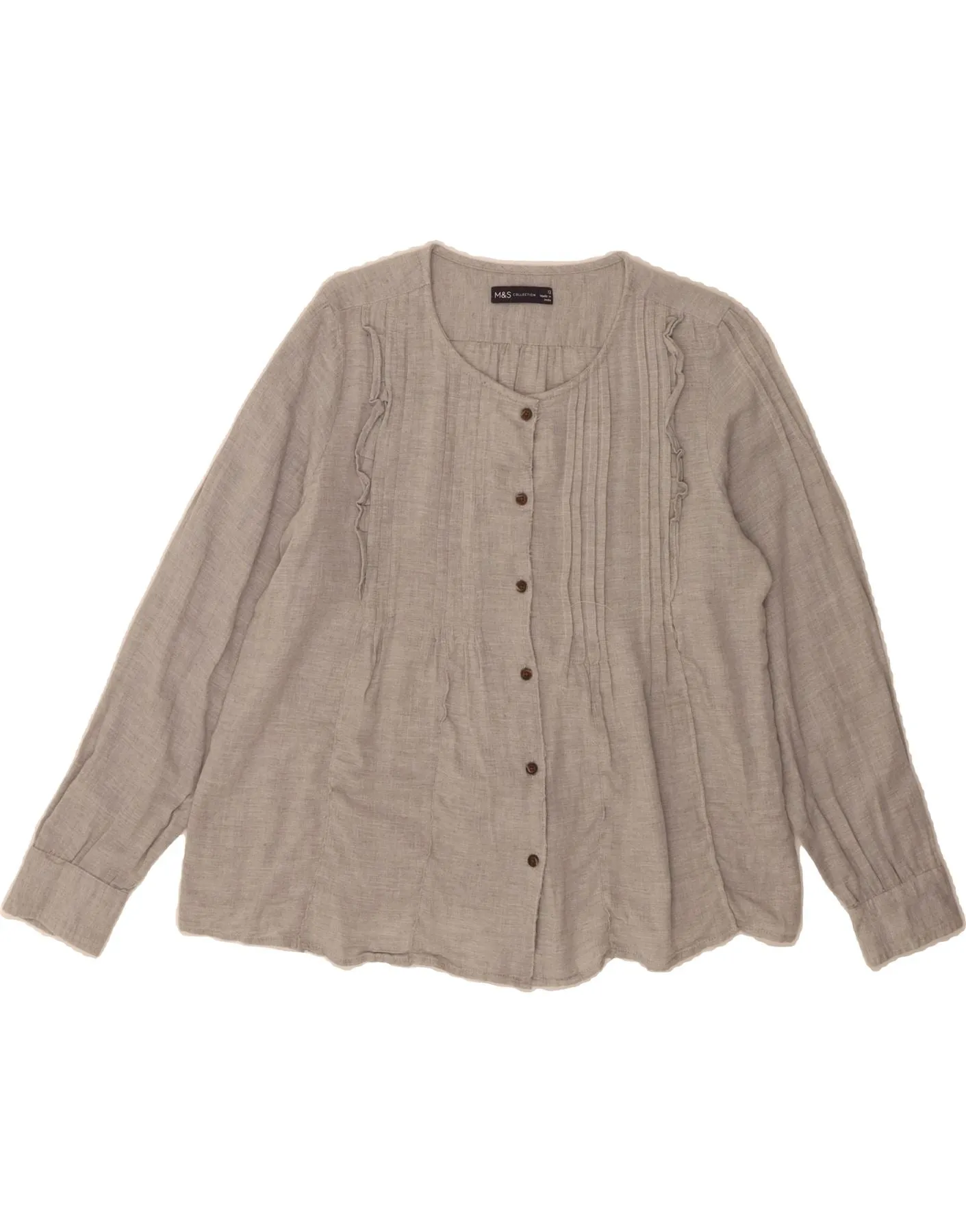 Fashionable Pick Trendy Look MARKS & SPENCER Womens Shirt Blouse UK 12 Medium Grey Herringbone