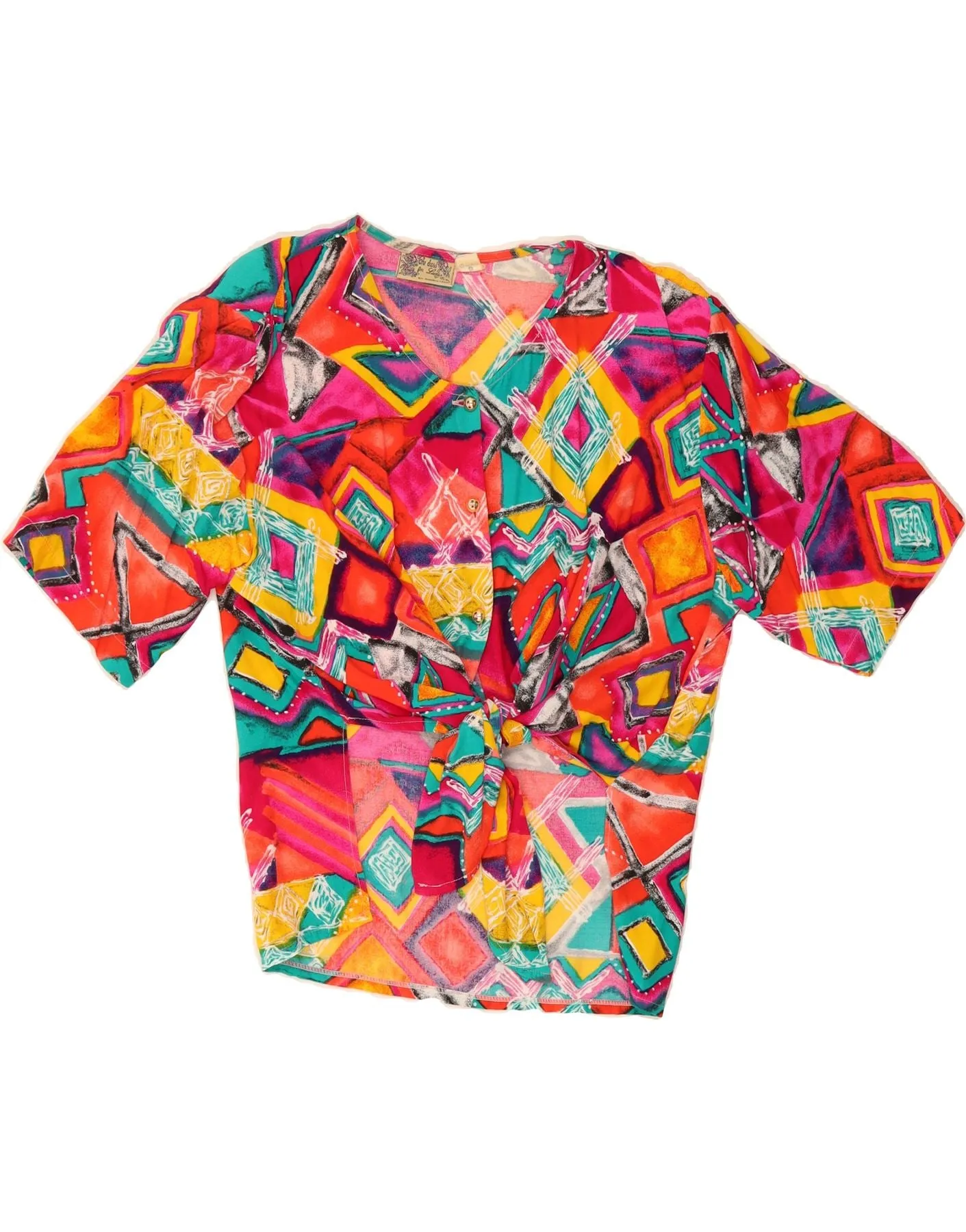 VINTAGE Womens Shirt Blouse IT 44 Medium Multicoloured Geometric Fashion Forward
