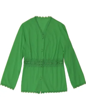 VINTAGE Womens Shirt Blouse IT 44 Medium Green Split hem Wrinkle Resistant Finish