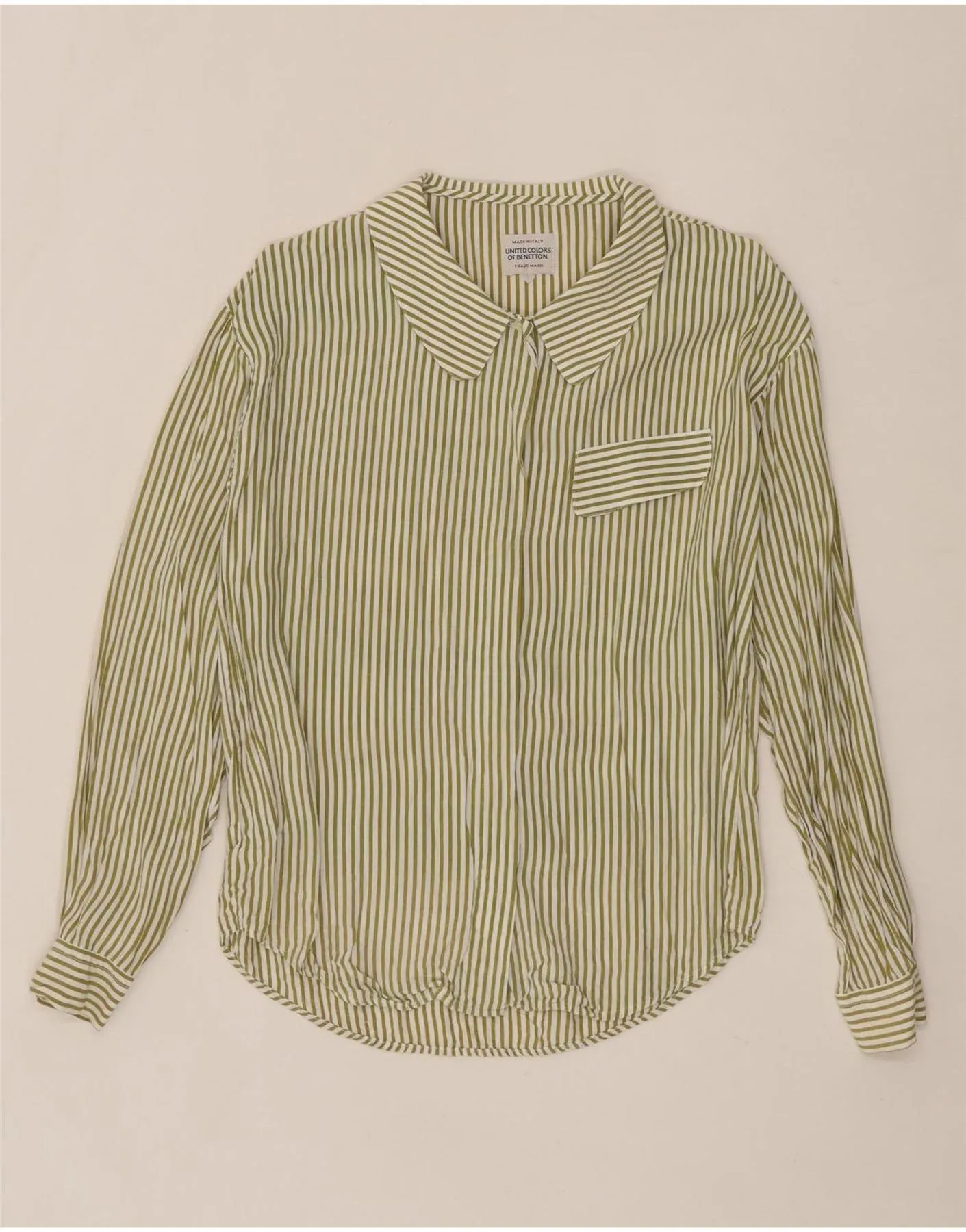 Street Fashion BENETTON Womens Shirt IT 46 Large Green Pinstripe