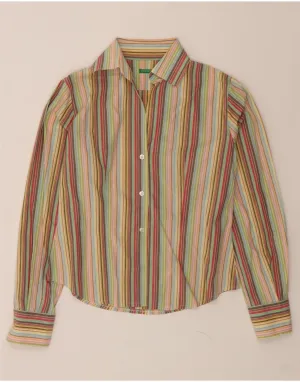 BENETTON Womens Shirt UK 14 Medium Multicoloured Striped Cotton Contrast Stitch Bold Graphics