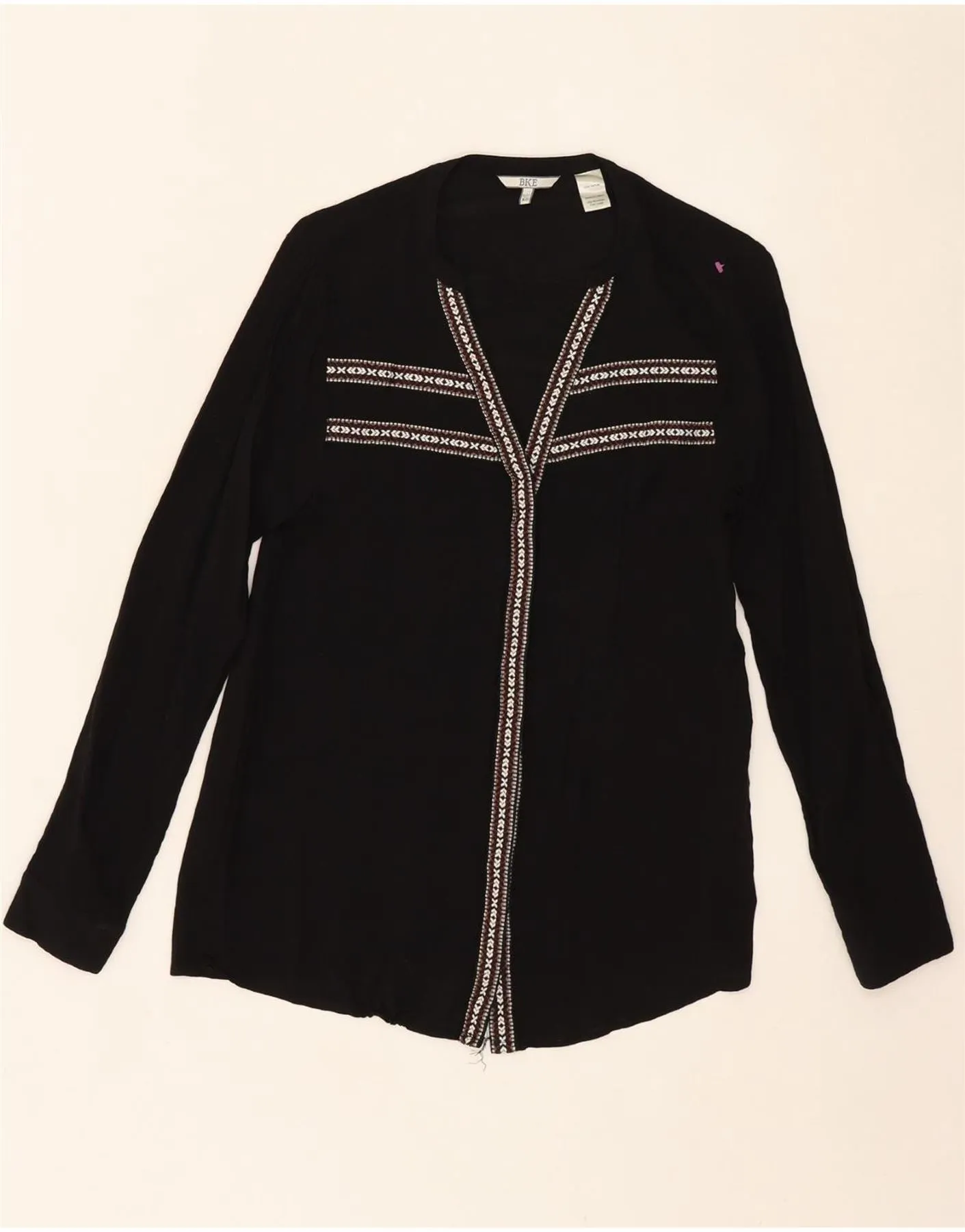 BKE Womens Shirt Blouse UK 6 XS Black Striped Rayon Lightweight Layer