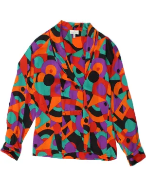 PRESTIGE Womens Shirt Blouse UK 10 Small Multicoloured Geometric Acetate Casual Comfort Beach Wear