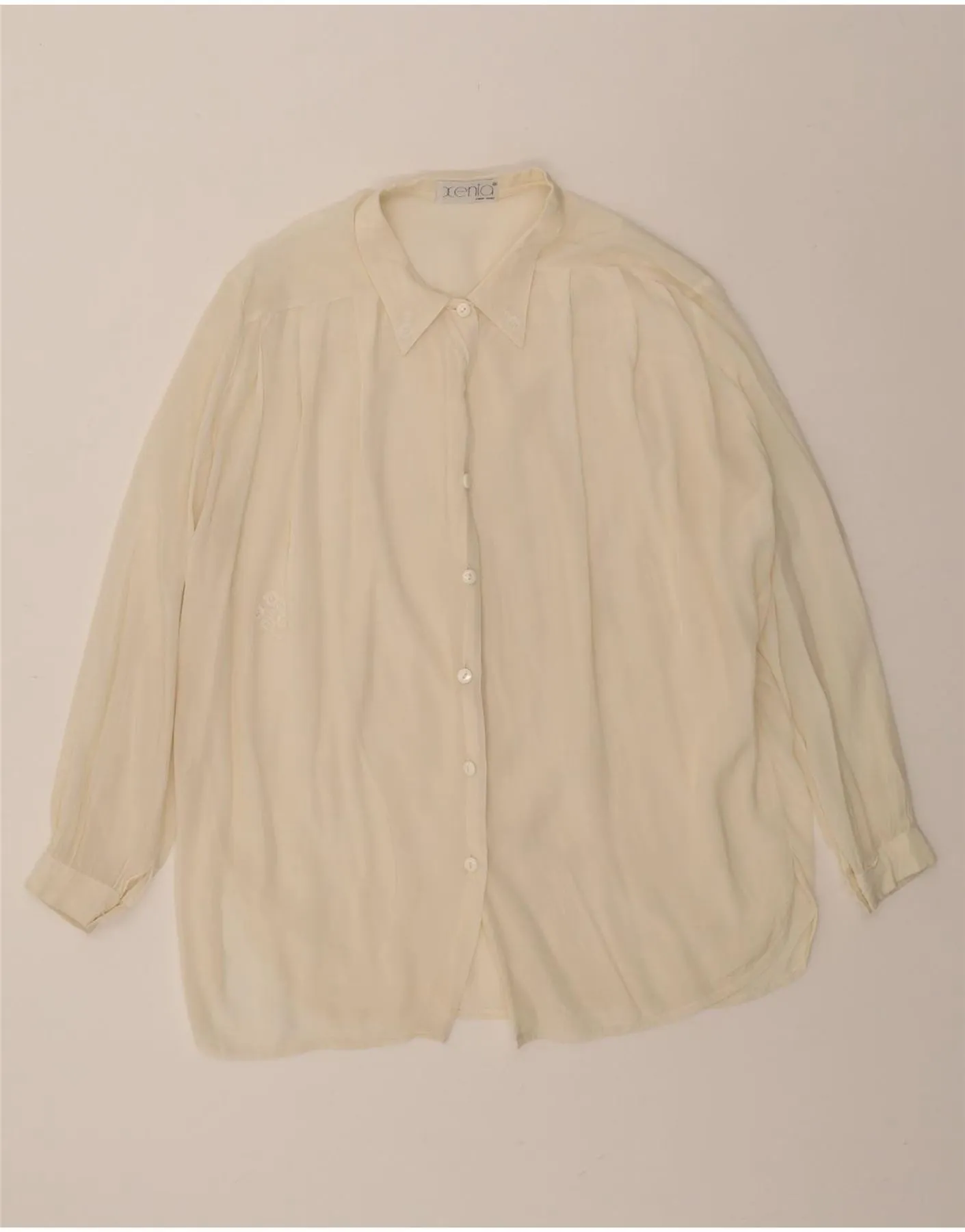 High-End Look VINTAGE Womens Shirt Blouse UK 18 XL Off White Acetate