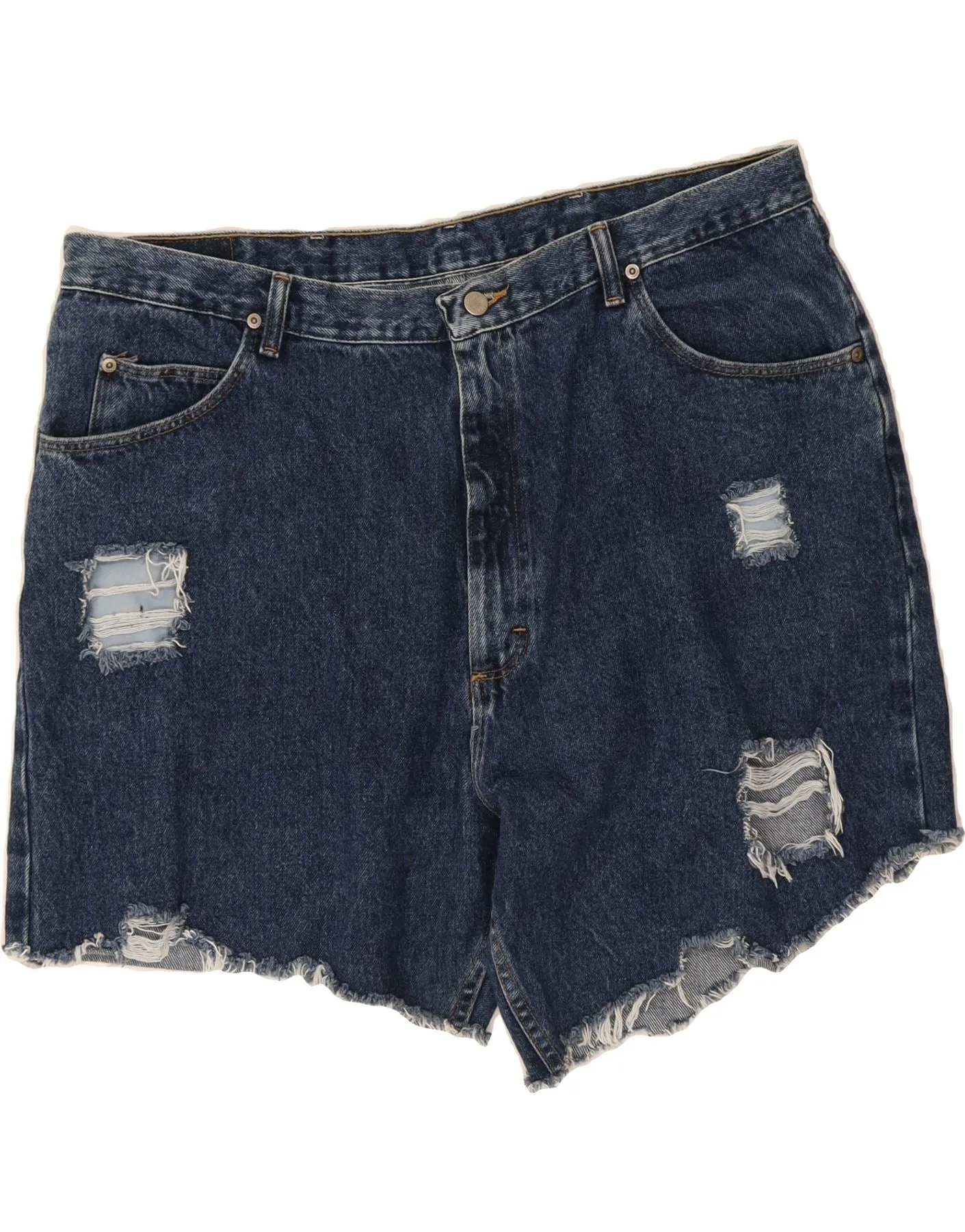 Anti Pilling Surface WRANGLER Womens High Waist Distressed Denim Shorts W42 2XL Blue