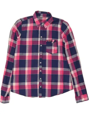 Modern Fit HOLLISTER Womens Shirt UK 16 Large Navy Blue Check Cotton