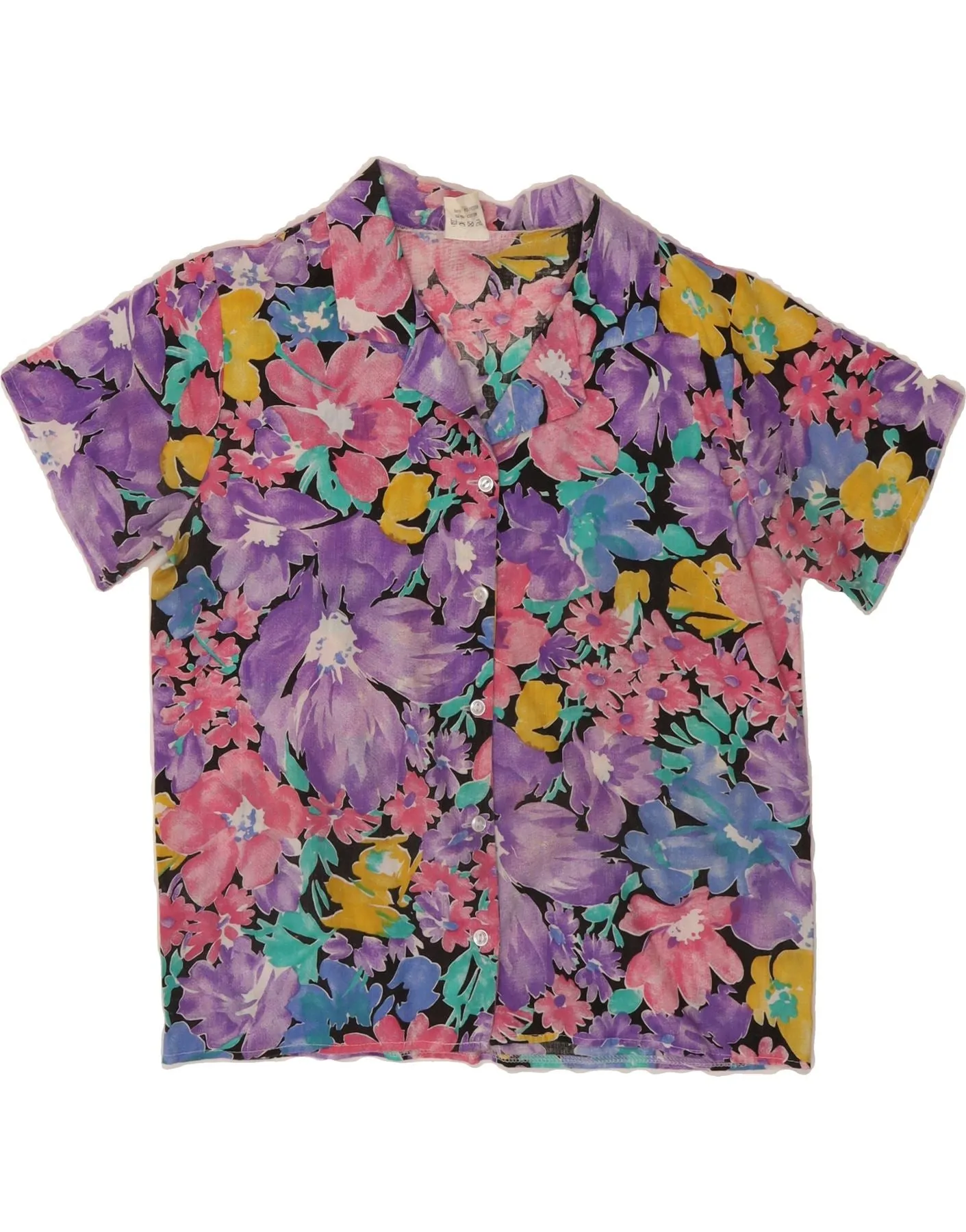 VINTAGE Womens Shirt Blouse UK 12 Medium  Multicoloured Floral Sustainable Dye Process