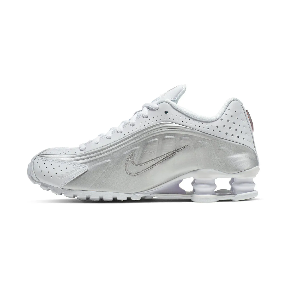 Seamless Bonding Construction Contoured Heel Nike Shox R4 'White Metallic Silver' Women's Shoes