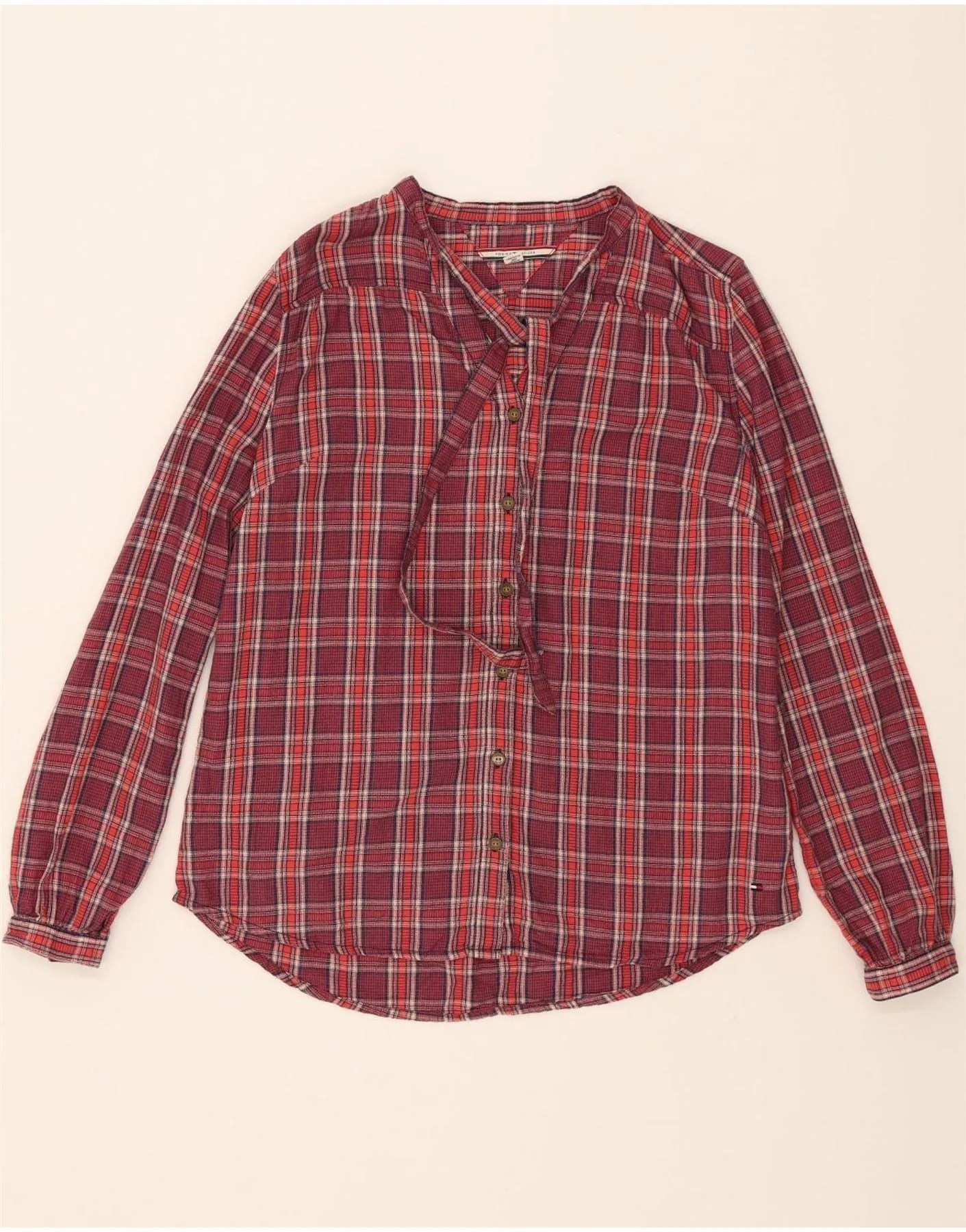 TOMMY HILFIGER Womens Shirt Blouse UK 14 Medium Red Check Smart Look Mature Elegance