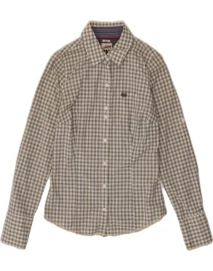 TOMMY HILFIGER Womens Shirt UK 10 Small Grey Gingham Cotton Winter Essentials