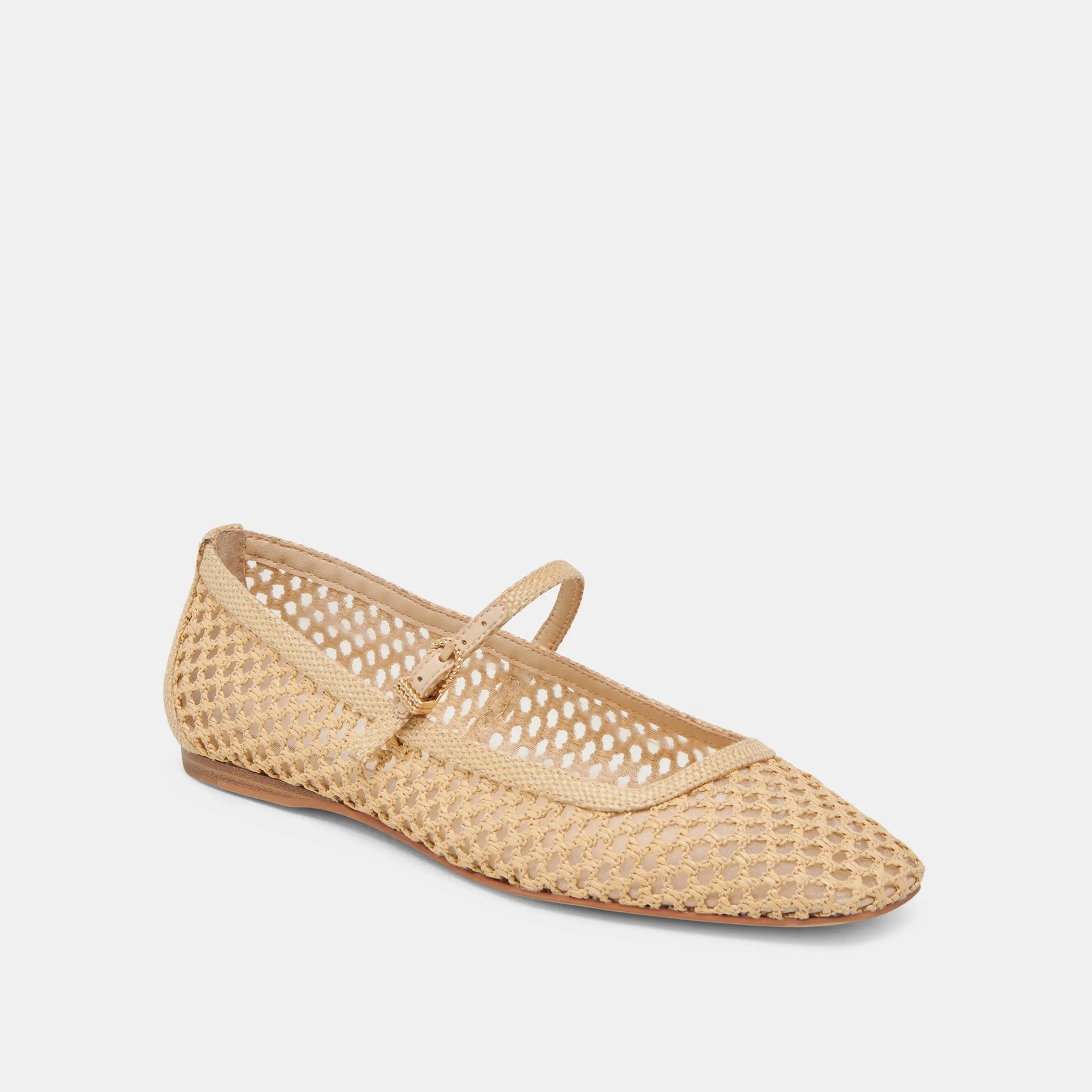 REYES WIDE BALLET FLATS LT NATURAL WOVEN RAFFIA Sleek Footwear Desk Day