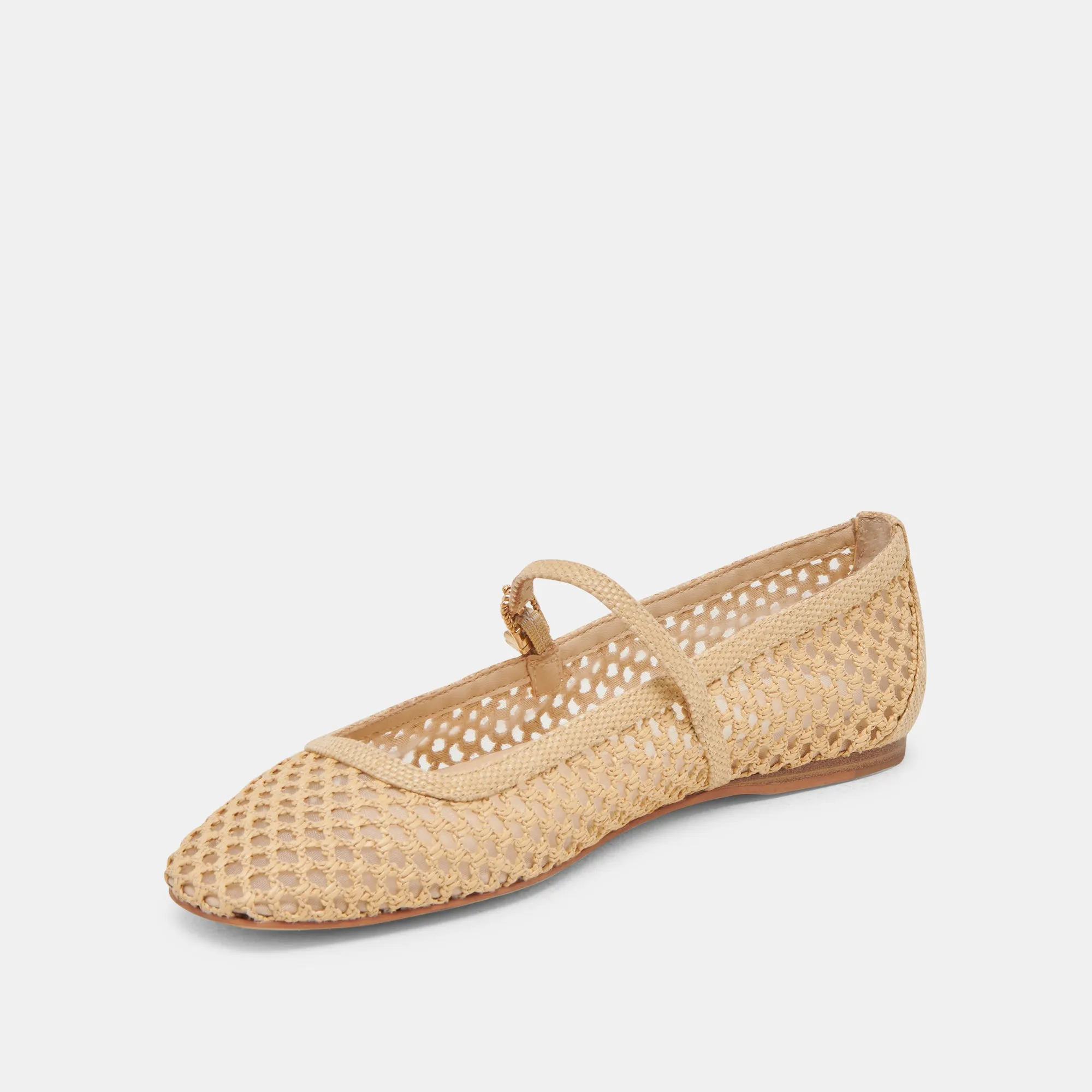 Run Path REYES WIDE BALLET FLATS LT NATURAL WOVEN RAFFIA