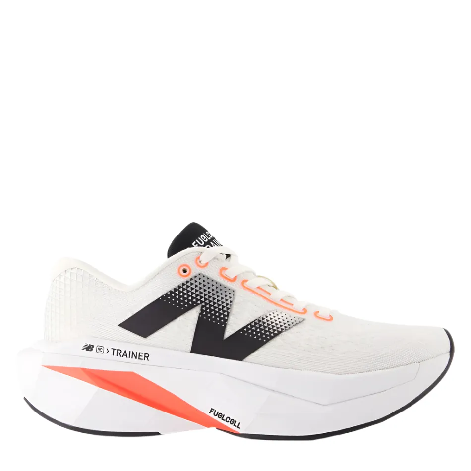 Durable Reinforcement Bounce Back Technology New Balance Women's Fuelcell Supercomp Trainer V3 Running Shoes in Sea Salt/Urgent Red/Black AW25