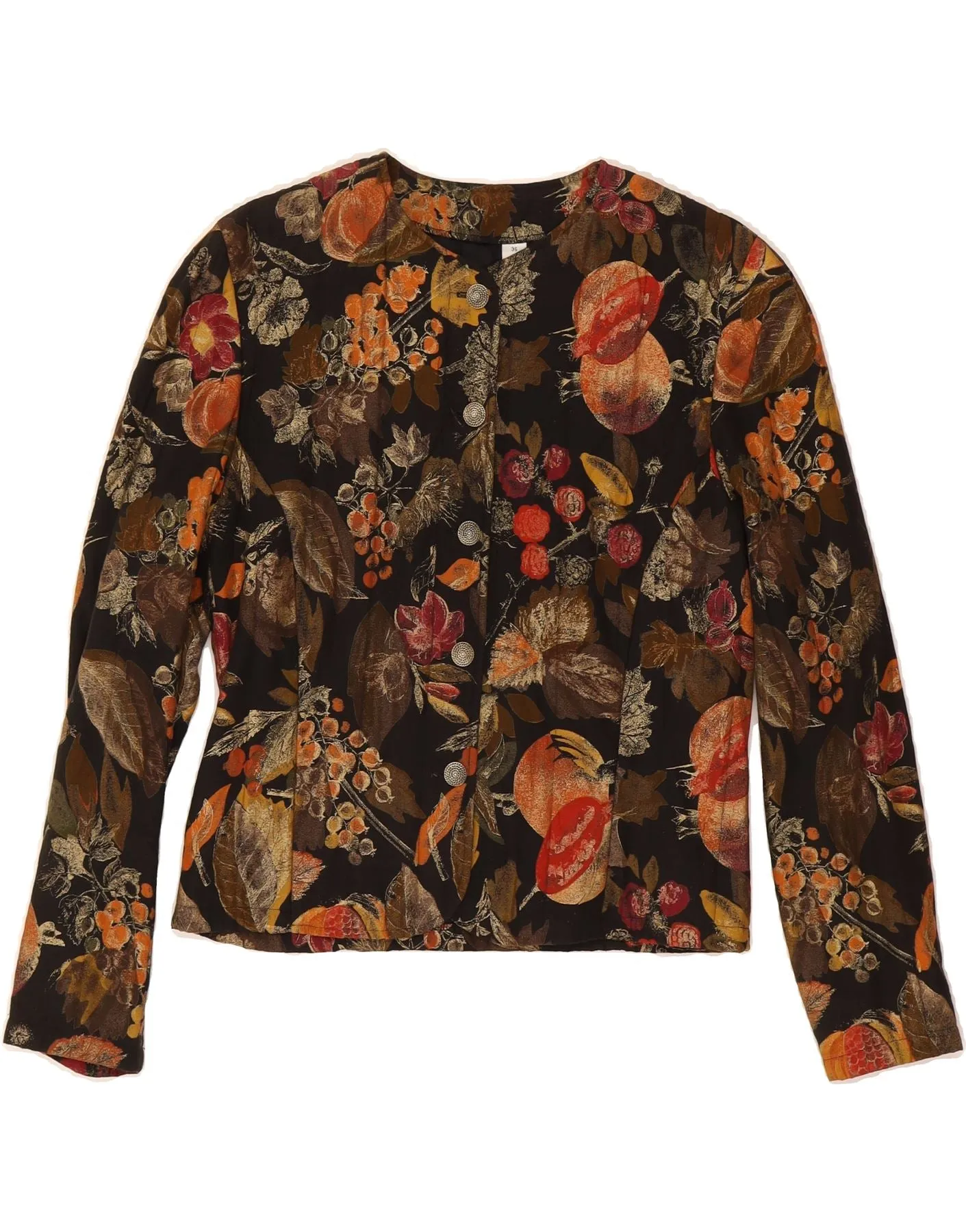 Wrinkle Resistant Finish VINTAGE Womens Shirt Blouse EU 36 Small Black Floral Acetate