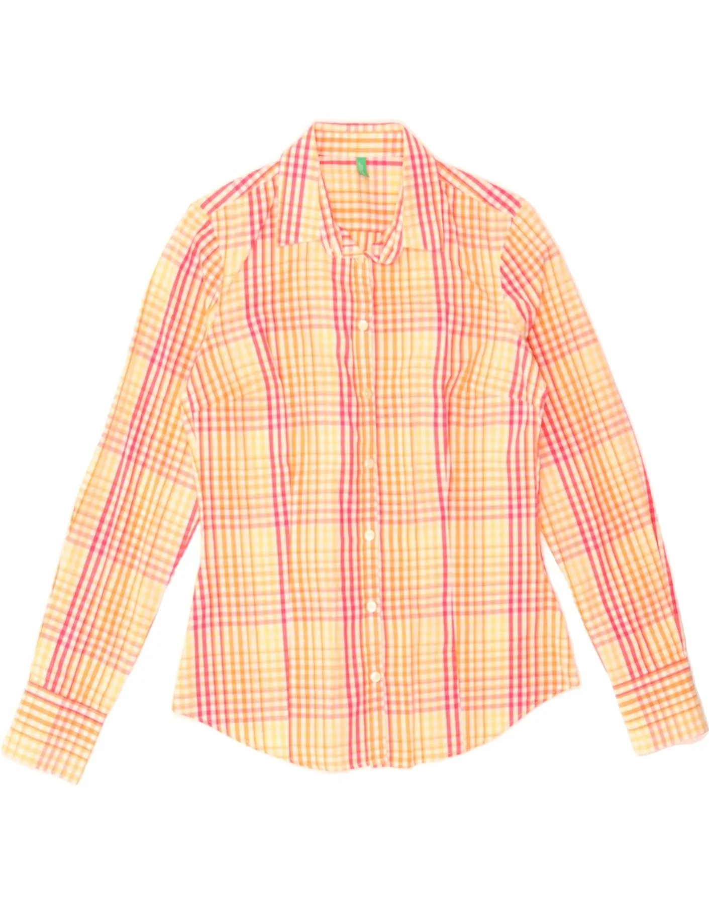BENETTON Womens Shirt UK 12 Medium Red Check Premium Feel Neutral Tones