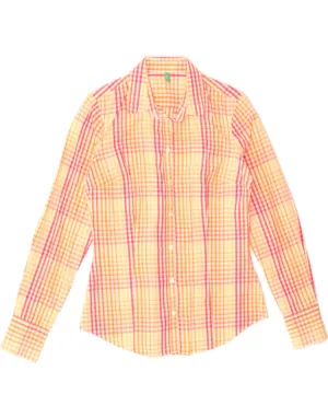 BENETTON Womens Shirt UK 12 Medium Red Check Premium Feel Neutral Tones