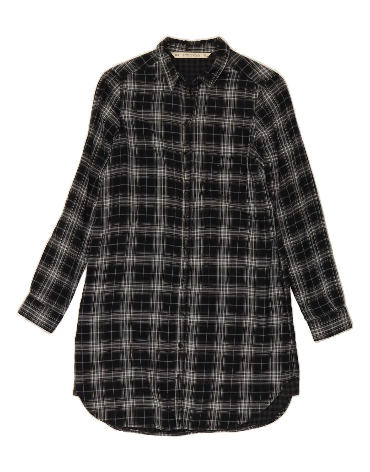 Fitted Silhouette ZARA Womens Shirt Dress UK 10 Small Black Check Cotton