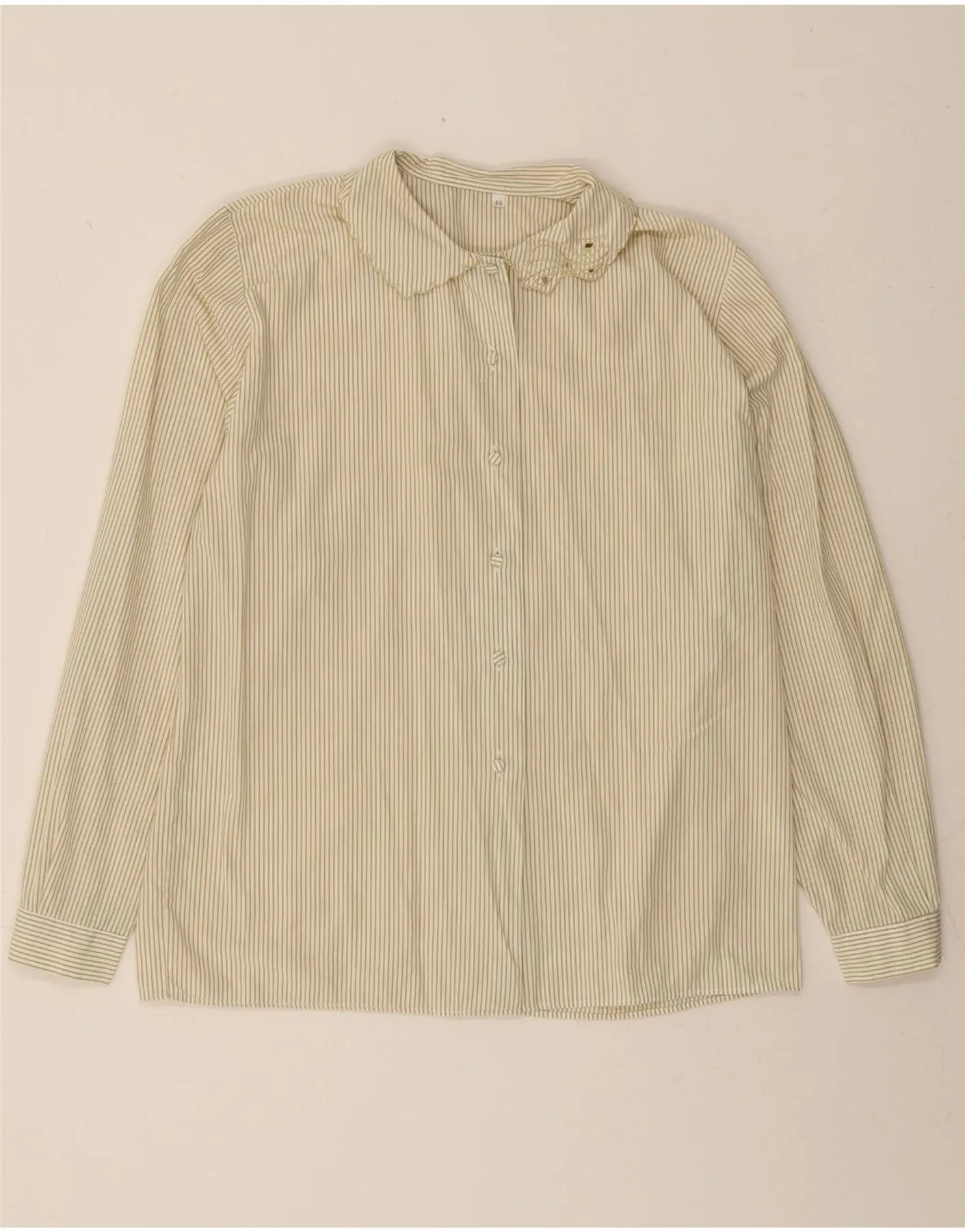 VINTAGE Womens Shirt Blouse IT 46 Large Beige Pinstripe Creative Professional