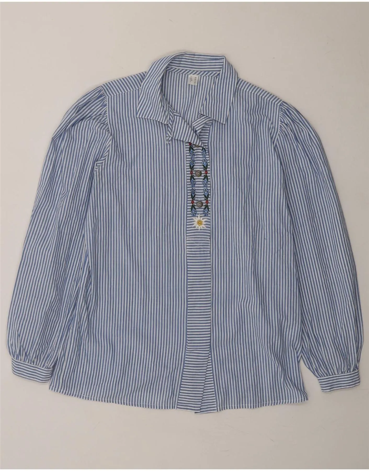Conference Appropriate VINTAGE Womens Shirt UK 12 Medium Blue Pinstripe Polyester