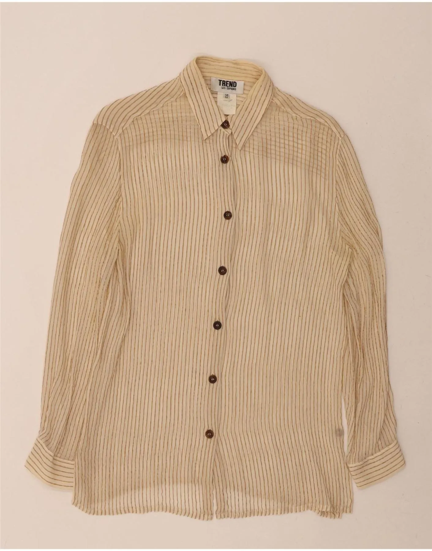 Earthy Hue LES COPAINS Womens Shirt Blouse IT 46 Large Beige Pinstripe