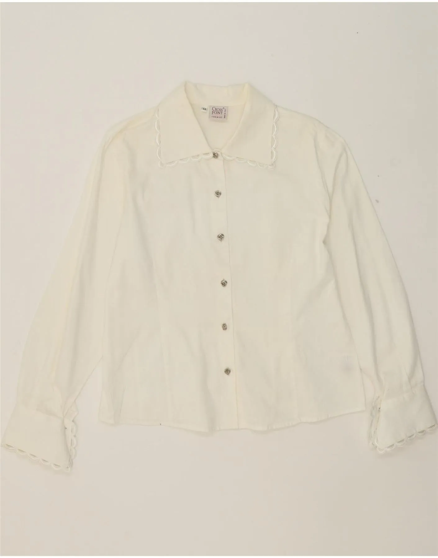 Reinforced Seams Petite Cut VINTAGE Womens Shirt Blouse IT 48 XL Off White Cotton