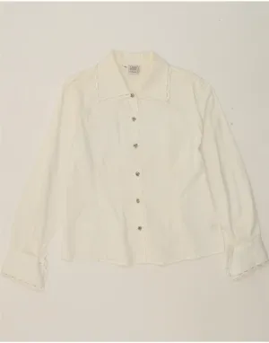Reinforced Seams Petite Cut VINTAGE Womens Shirt Blouse IT 48 XL Off White Cotton