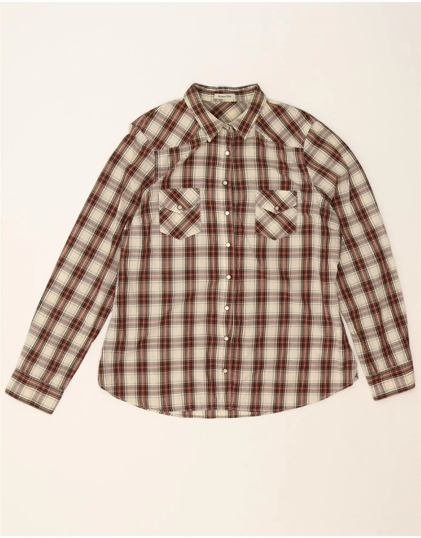 MASSIMO DUTTI Womens Shirt EU 46 2XL Beige Check Cotton Plaid Design High-End Fashion