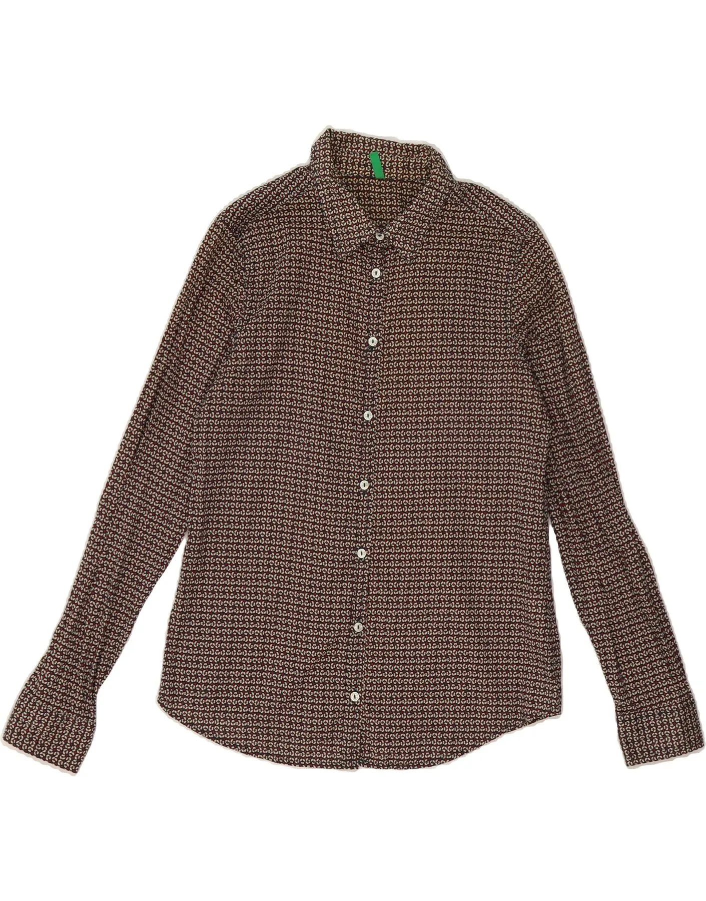 BENETTON Womens Shirt UK 10 Small Brown Floral Cotton Casual Comfort Fashion staples