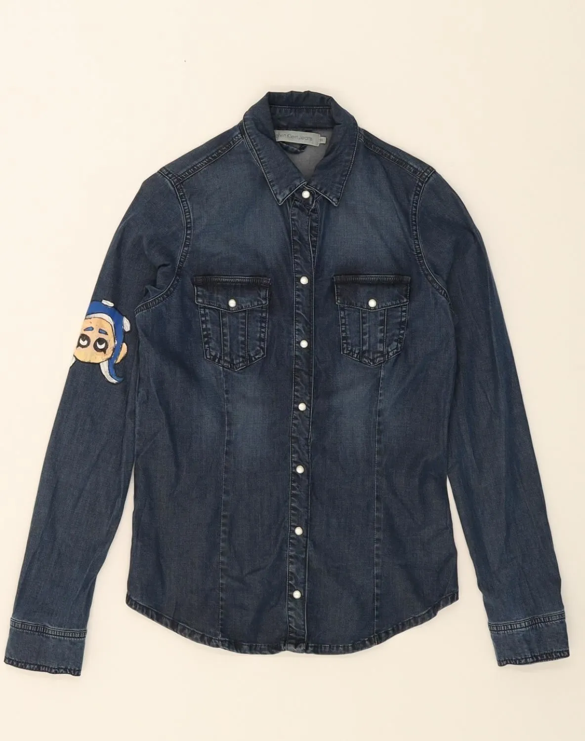 Non Iron Material Breathable Underarm Vents CALVIN KLEIN JEANS Womens Denim Shirt UK 6 XS Blue Cotton